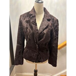 Nine West Faux Fur Jacket Womens Medium Brown Excellent Velvet Waist Blazer Coat